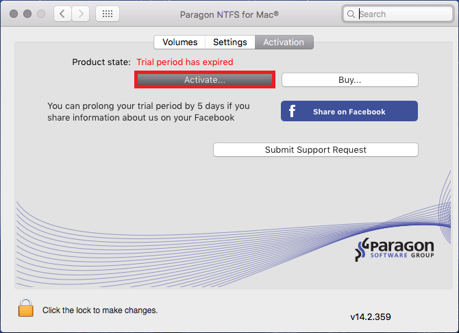 paragon ntfs for mac trial period has expired message wont go away